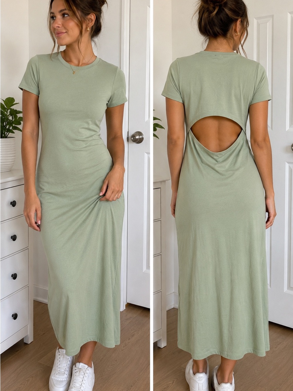 GAP Sage Open-Back Short Sleeve Dress. Great for Summer